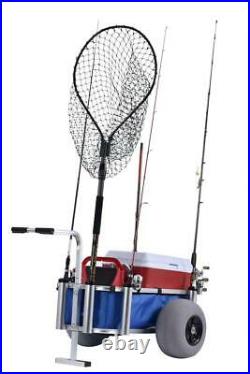 Beach Cart Blue Fish Marine Fishing Rod Runner Wheels Pier Deck Holder Surf Sea