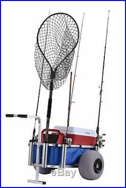 Beach Cart Blue Fish Marine Fishing Rod Runner Wheels Pier Deck Holder Surf Sea
