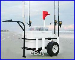 Beach Fishing Cart Runner Deluxe With Pneumatic Wheels Fishing Rod Cooler Holder