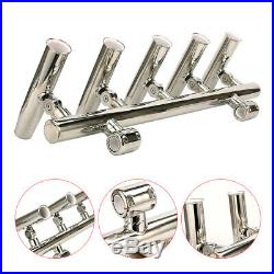 Boat Fishing Rod Holder 5 Tube 2 Clamp on 1''-1-1/4'' Rail Mount Stainless Stee