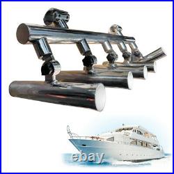 Boat Fishing Rod Holder Stainless 5 Tube 2Rail Clamp 1-1-1/4 Adjustable