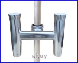 BroCraft Clamp-On Twin Fishing Rod Holder Aluminum Boat T-Top Rail Mount 2 Rod