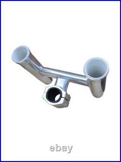 BroCraft Clamp-On Twin Fishing Rod Holder Aluminum Boat T-Top Rail Mount 2 Rod