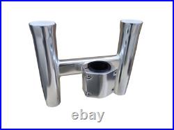 BroCraft Clamp-On Twin Fishing Rod Holder Aluminum Boat T-Top Rail Mount 2 Rod