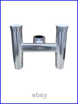 BroCraft Clamp-On Twin Fishing Rod Holder Aluminum Boat T-Top Rail Mount 2 Rod