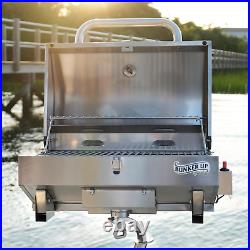 Bunker up Fishin Stainless Steel Boat Grill with Rod Holder Mount Great for Bo