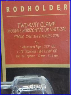 CE Smith Mid Mount Clamp Fishing Rod Holder Stainless Adjustable 1 to 1 1/4 NEW