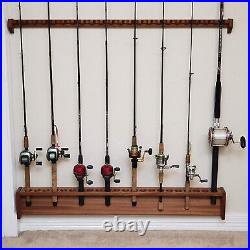 Custom Fishing Rod Rack, Solid Mahogany Wood 11 Rods, 24 Inches