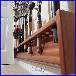 Custom Fishing Rod Rack, Solid Mahogany Wood 11 Rods, 24 Inches