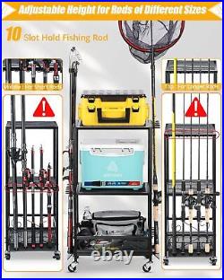 EXTCCT Fishing Rod Holder Fishing Pole Rack for 10 Rods Adjustable Height