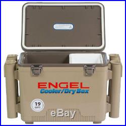 Engel 19 Quart Fishing Rod Holder Attachment Insulated Dry Box Cooler, Tan