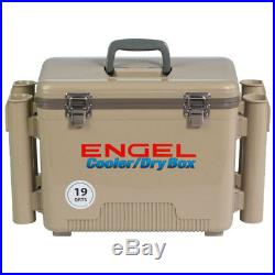 Engel 19 Quart Fishing Rod Holder Attachment Insulated Dry Box Cooler, Tan
