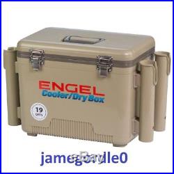 Engel 19 Quart Fishing Rod Holder Attachment Insulated Dry Box Ice Cooler, Tan