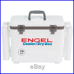 Engel 19 Quart Fishing Rod Holder Attachment Insulated Dry Box Ice Cooler, White