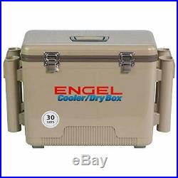 Engel Cooler/Dry Box 30 Qt with Rod Holders Ideal For Hunters Kayak Fishermen Tan