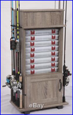 FISHING Rod Holder STORAGE CABINET 12 Poles Line Tackle Box Organizer with Top Bin