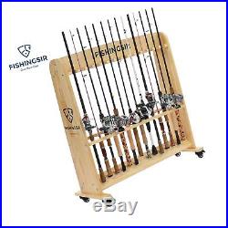 FISHINGSIR Wood Fishing Rod Rack with Wheels- up to 28 Rods Holder Vertical L