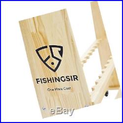 FISHINGSIR Wood Fishing Rod Rack with Wheels- up to 28 Rods Holder Vertical L