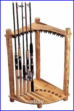 Fisherman 12 Fishing Rod Rest Holders Home Corner Wood Storage Rack BRANDNEW