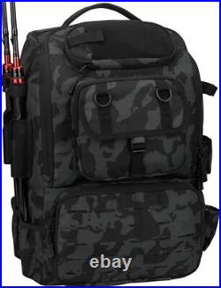 Fishing Backpack with Rod Holders, 40L Large Water-resistant Black Camouflage