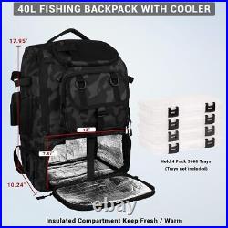 Fishing Backpack with Rod Holders, 40L Large Water-resistant Black Camouflage