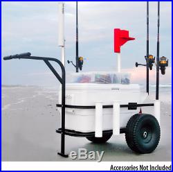 Fishing Cart Wagon Pier Beach Surf with Plastic Wheels Rod Holders, Cooler Rack