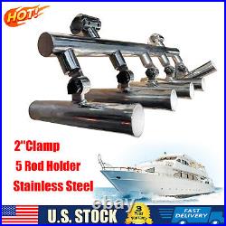 Fishing Console Boat T Top Rocket Launcher Stainless Steel 2Clamp 5 Rod Holder