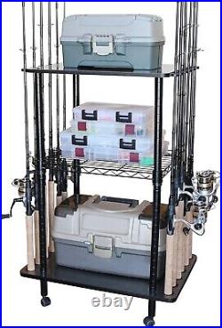 Fishing Gear Equipment Rack Rod Tackle Boxes Holder 12 Fishing Rod Tackle Cart