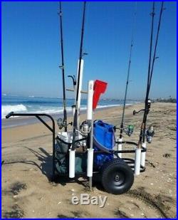 Fishing Pier Beach Surf Rod Reel Cooler Holder Rack Wheels Gear Carrier Cart