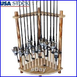 Fishing Rod Holder Corner Rack 12 Rods Organize Poles Easy Access Wood Stand New