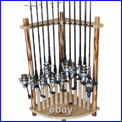 Fishing Rod Holder Corner Rack 12 Rods Organize Poles Easy Access Wood Stand New