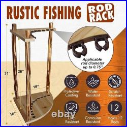 Fishing Rod Holder Corner Rack 12 Rods Organize Poles Easy Access Wood Stand New