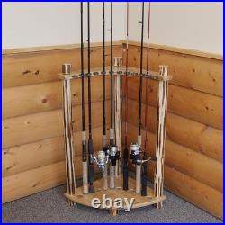 Fishing Rod Holder Corner Rack 12 Rods Organize Poles Easy Access Wood Stand New