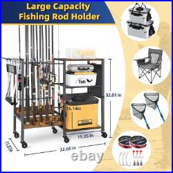 Fishing Rod Holder, Fishing Pole Holders with Tackle Cart, Equipment Organizers