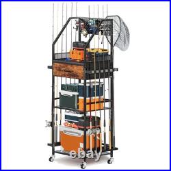 Fishing Rod Holder Organizer with Fabric Drawer & Pegboard, Space-Saving Gara Fishing Rod Holder Organizer with Fabric Drawer & Pegboard, Space-Saving Gara