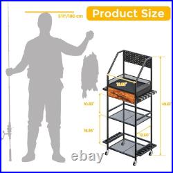 Fishing Rod Holder Organizer with Fabric Drawer & Pegboard, Space-Saving Gara Fishing Rod Holder Organizer with Fabric Drawer & Pegboard, Space-Saving Gara