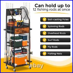 Fishing Rod Holder Organizer with Fabric Drawer & Pegboard, Space-Saving Gara Fishing Rod Holder Organizer with Fabric Drawer & Pegboard, Space-Saving Gara