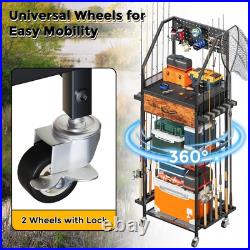 Fishing Rod Holder Organizer with Fabric Drawer & Pegboard, Space-Saving Gara Fishing Rod Holder Organizer with Fabric Drawer & Pegboard, Space-Saving Gara