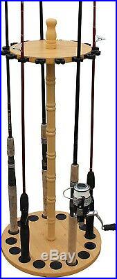 Fishing Rod Holder Portable 16-Rods Rack Storage Wood Hanger Equipment Organizer