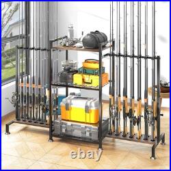 Fishing Rod Holder Stand for 28 Rods 3 Sided Vertical Rack Garage Storage Tackle