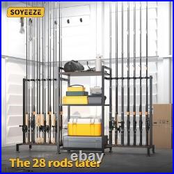 Fishing Rod Holder Stand for 28 Rods 3 Sided Vertical Rack Garage Storage Tackle