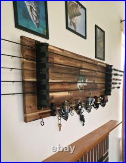 Fishing Rod Holder Wall Mount 6 Rod Storage Rack with Reel Organizer Heavy D