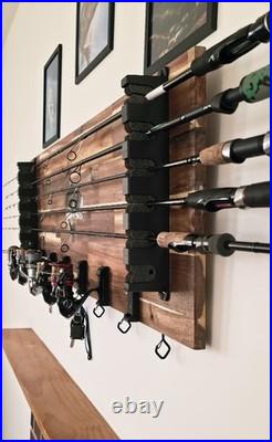 Fishing Rod Holder Wall Mount 6 Rod Storage Rack with Reel Organizer Heavy D