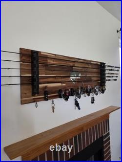 Fishing Rod Holder Wall Mount 6 Rod Storage Rack with Reel Organizer Heavy D