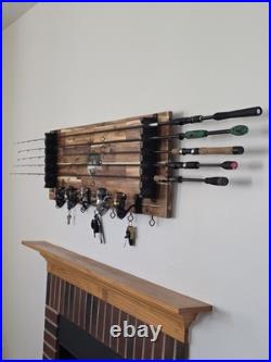 Fishing Rod Holder Wall Mount 6 Rod Storage Rack with Reel Organizer Heavy D