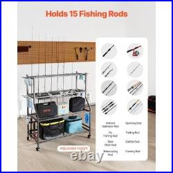 Fishing Rod Holder for 15-Rods, Mobile Fishing Pole Rack Cart with Wheels, Fish