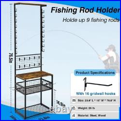 Fishing Rod Holder for Garage, Fishing Pole holders Hold up to 9 Rods, 3 Tier