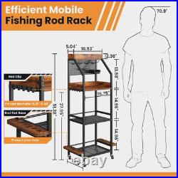 Fishing Rod Holder for Garage with Hooks & Pegboard, 3-Tier Fishing Pole Rack