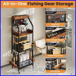 Fishing Rod Holder for Garage with Hooks & Pegboard, 3-Tier Fishing Pole Rack