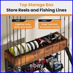 Fishing Rod Holder for Garage with Hooks & Pegboard, 3-Tier Fishing Pole Rack